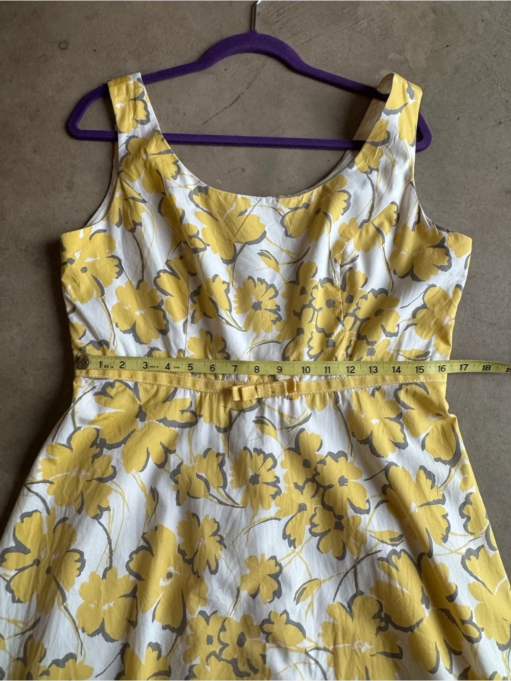 Isadora Collection Yellow Floral Fit-and-Flare Tank Sun Dress with Bow 12 - Picture 11 of 12